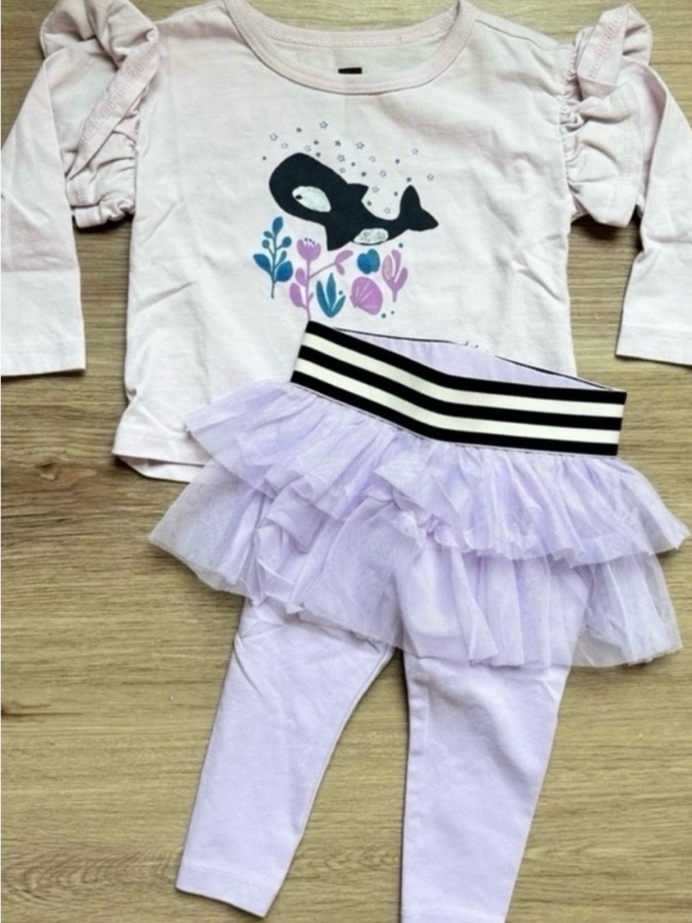 Tea Collection Orca Whale Tutu Leggings Set 6-9M Purple Ruffle Outfit